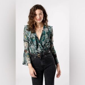 Band of the Free Womens Bonnie Emerald Floral Long Sleeve Bodysuit